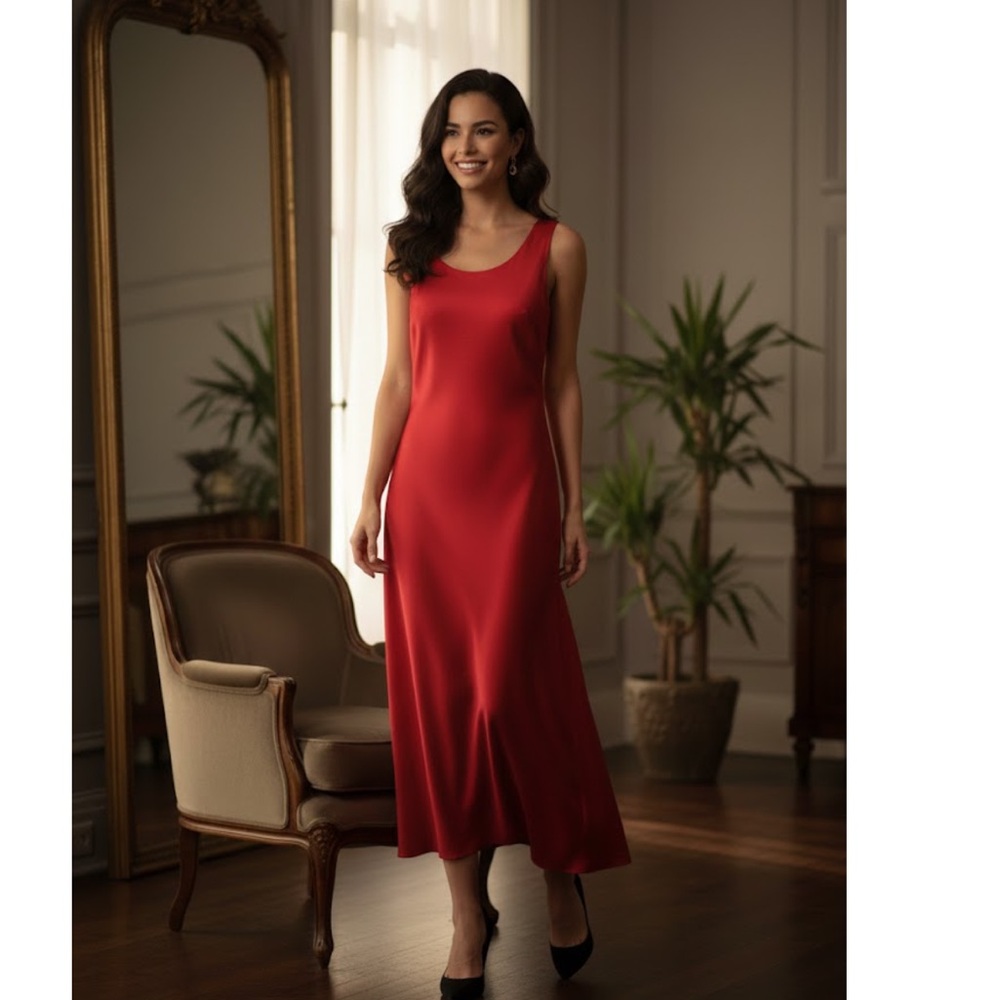 I.S.C. RED SILK & linen dress size M‎